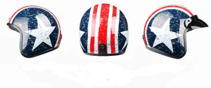three views of retro lone star motorcycle helmet with gloss finish