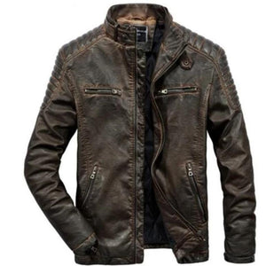 retro padded motorcycle jacket for men brown leather