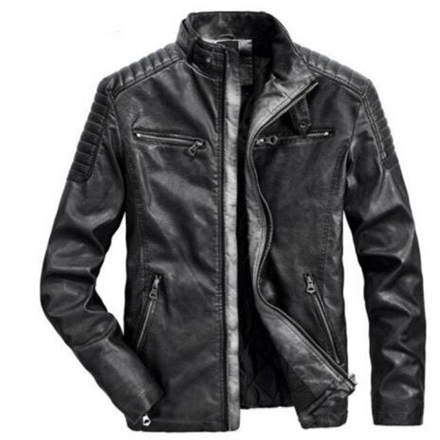 black distressed leather jacket for men