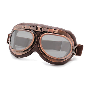 antique aviator goggles copper metallic clear polycarbonate lense on tobacco leather