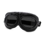 old fashioned pilot goggles black polycarbonate lense on black cloth and black metal