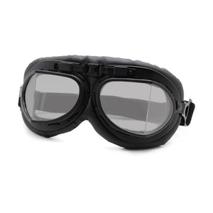 vintage motorcycle goggles black metal smokey polycarbonate lense on black leather