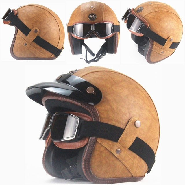 brown leather look motorcycle helmets Leather motorcycle helmet, vintage
