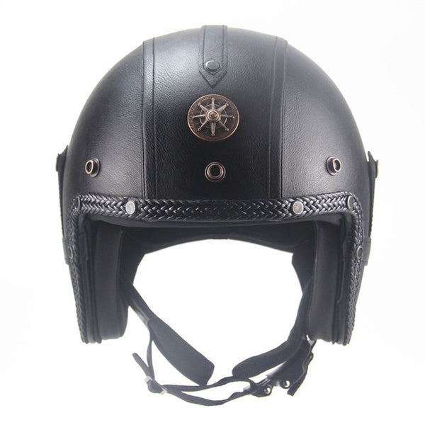 Leather motorcycle helmet, vintage