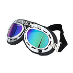 pilot goggles mirrored lense metallic frame on hand stitched black backing