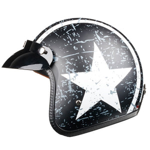 retro black helmet with white stars and stripes graphic and visor matte finish