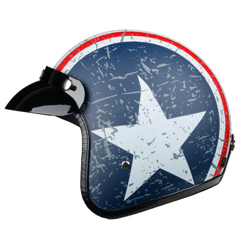 distressed motorcycle helmet Old School Open Face Motorcycle Helmet & Visor Star And Stripe Graphic – Unconquered Customs