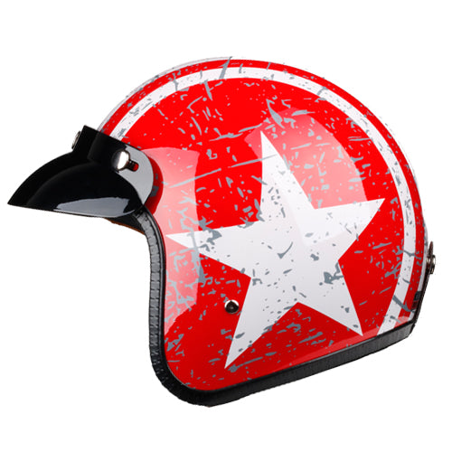 old school red helmet with white star and stripe graphics black visor goss finish
