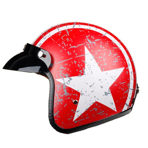 red and white lonestar graphic vintage motorcycle helmet with visor