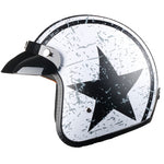 old school motorcycle helmet white with black stars and stripes with visor matte finish